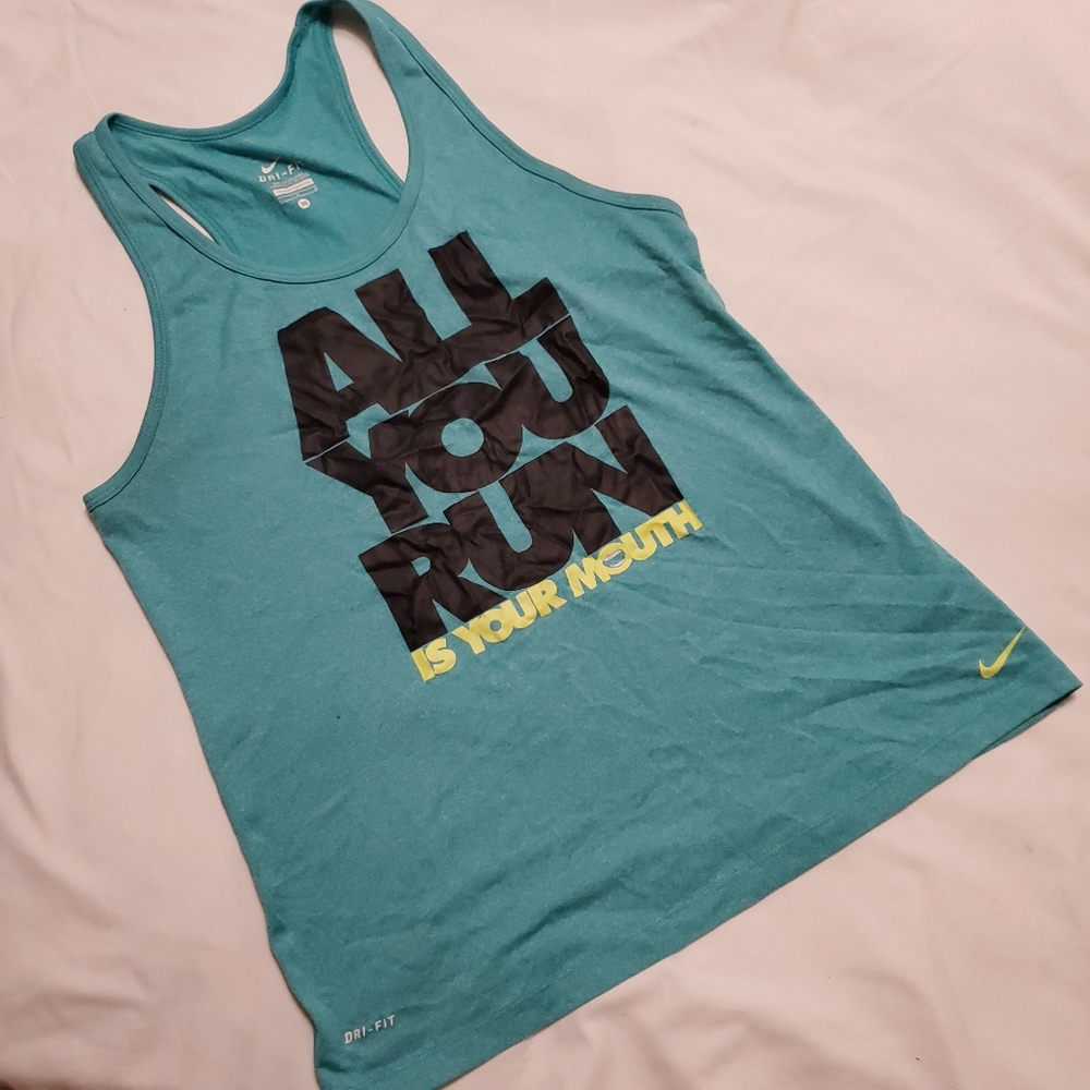 Nike All You Run Is Your Mouth Turquoise/Teal Workout Fitness Tank Size Medium